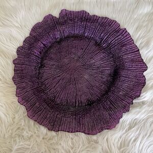 Purple Glass Charger Plate 13 Inch Textured Scalloped Edge Plum Dinner Decor
